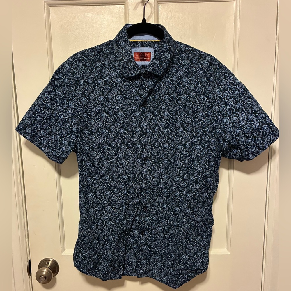 Men's Short Sleeve Casual Button-Down Shirt - Navy Floral